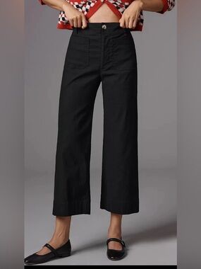 Anthropologie Maeve The Colette cropped pants Black Wide-Leg High-Rise size 25P